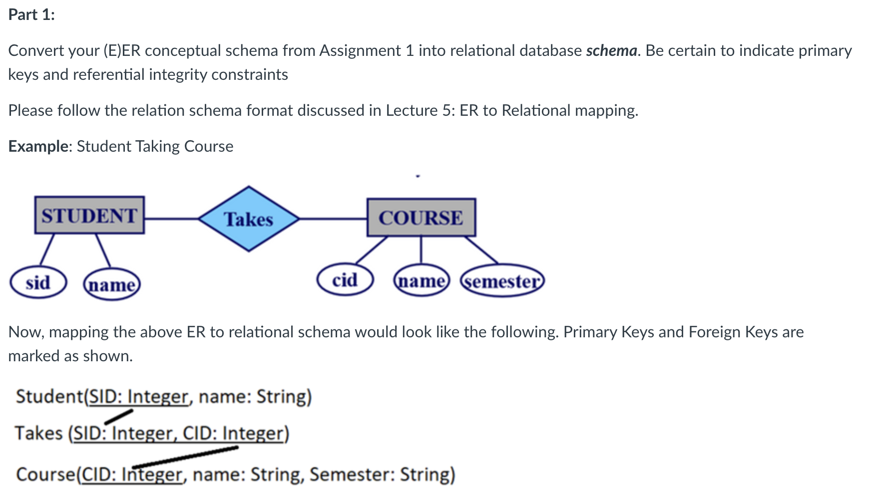 Part 1 : Convert your ( E ) ER conceptual schema