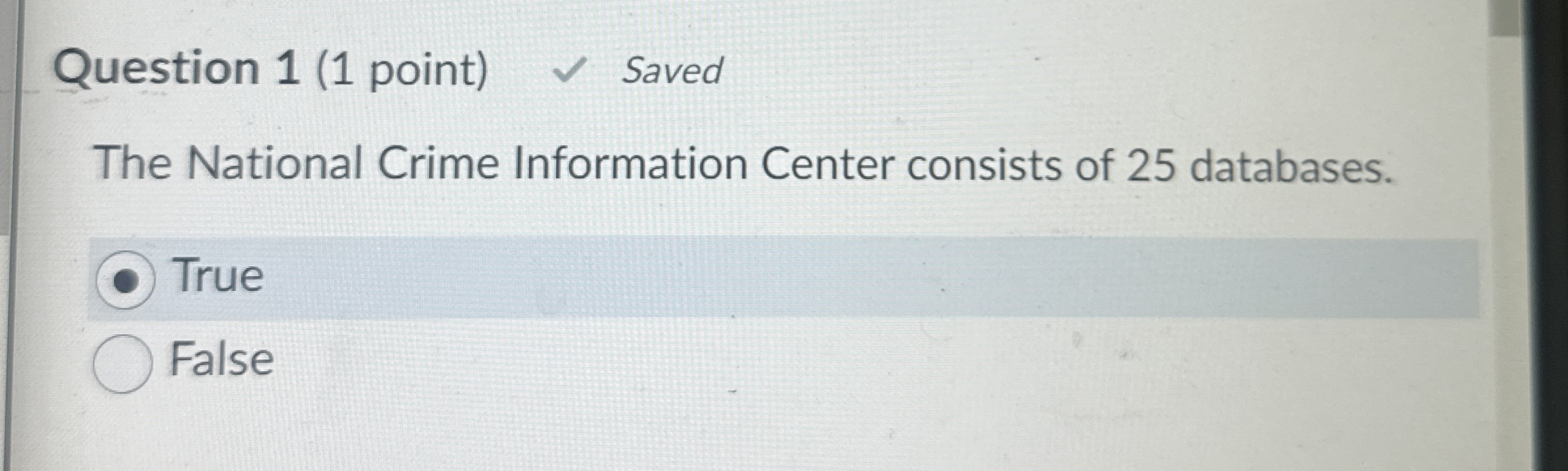 Question 1 ( 1 point ) Saved The National Crime