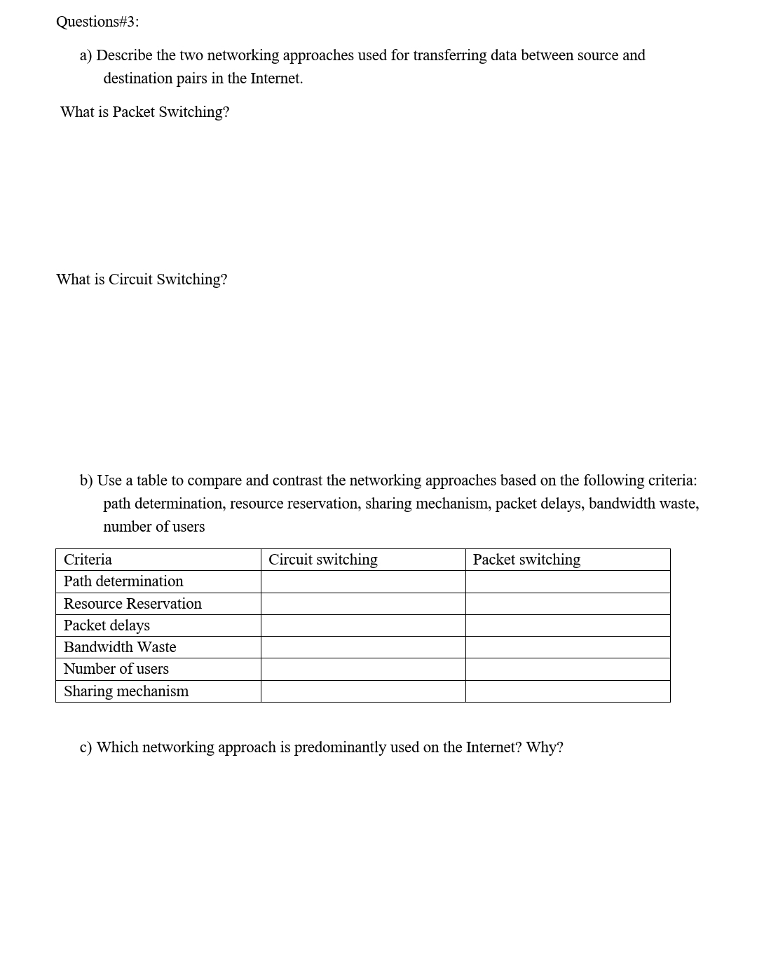 Questions# 3 : a ) Describe the two networking