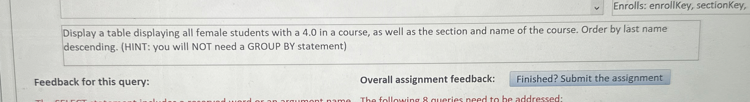 Enrolls: enrollKey, sectionKey , Display a table