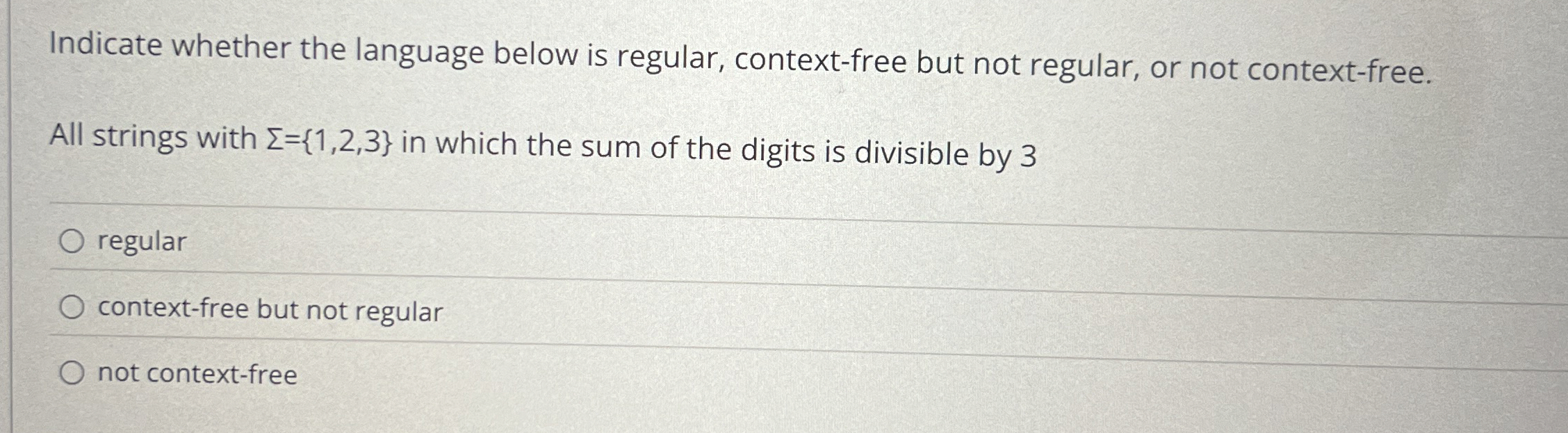 Indicate whether the language below is regular,