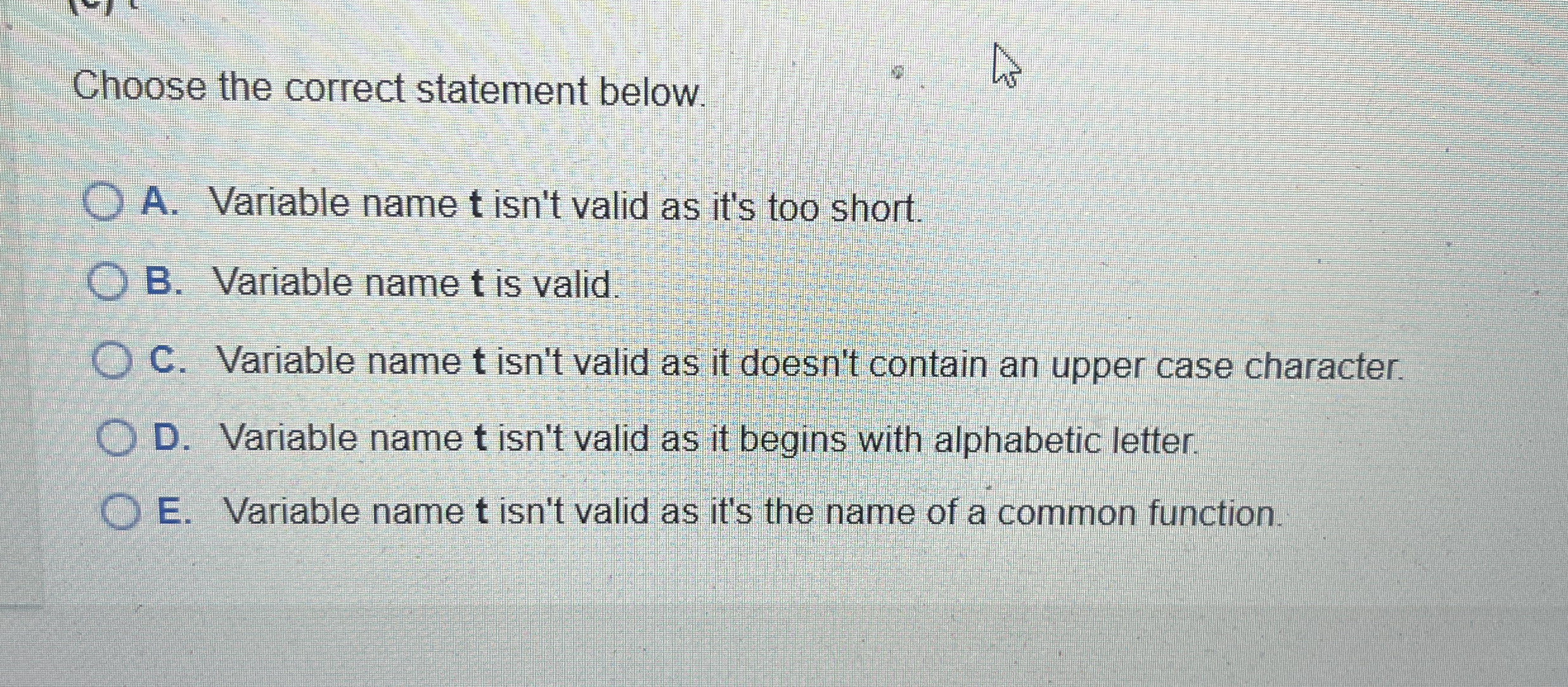 Choose the correct statement below. A . Variable