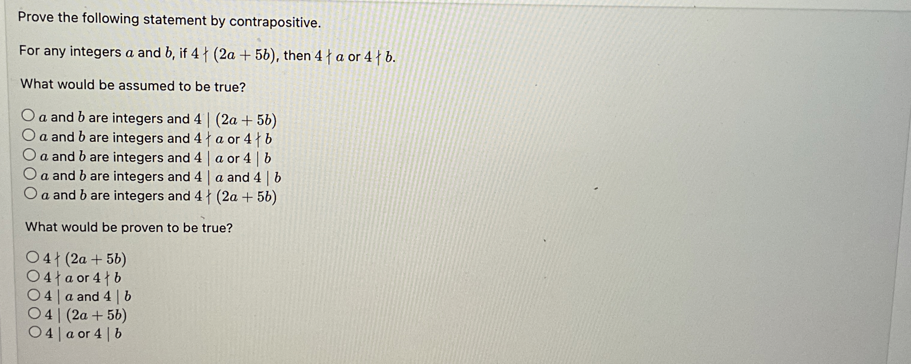 Prove the following statement by contrapositive.