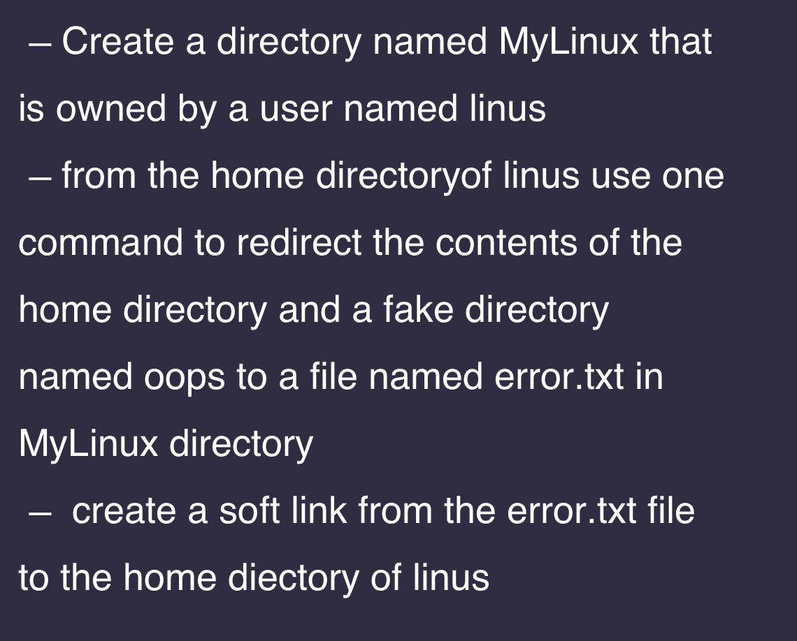 Create a directory named MyLinux that is owned by