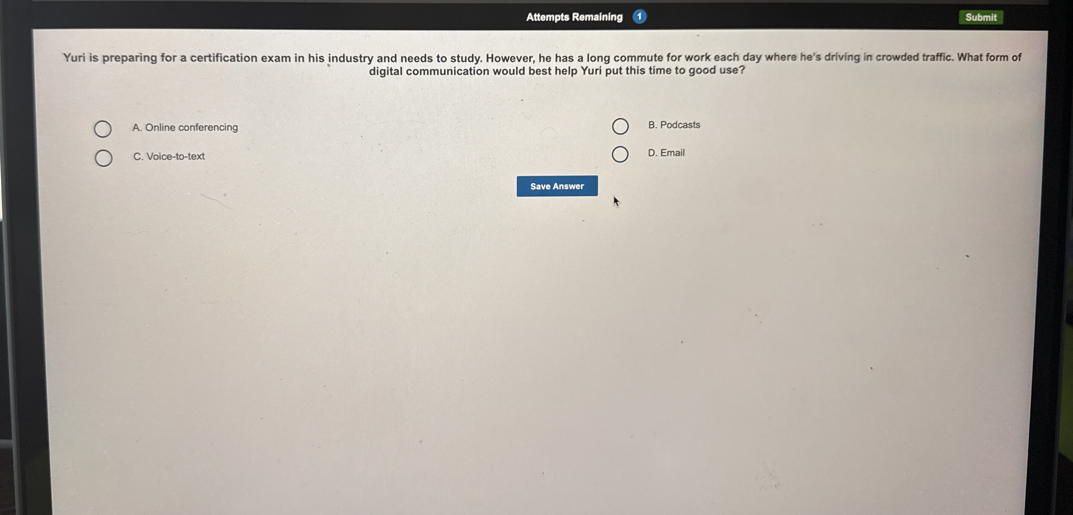 Attempts Remaining Submit Yuri is preparing for a