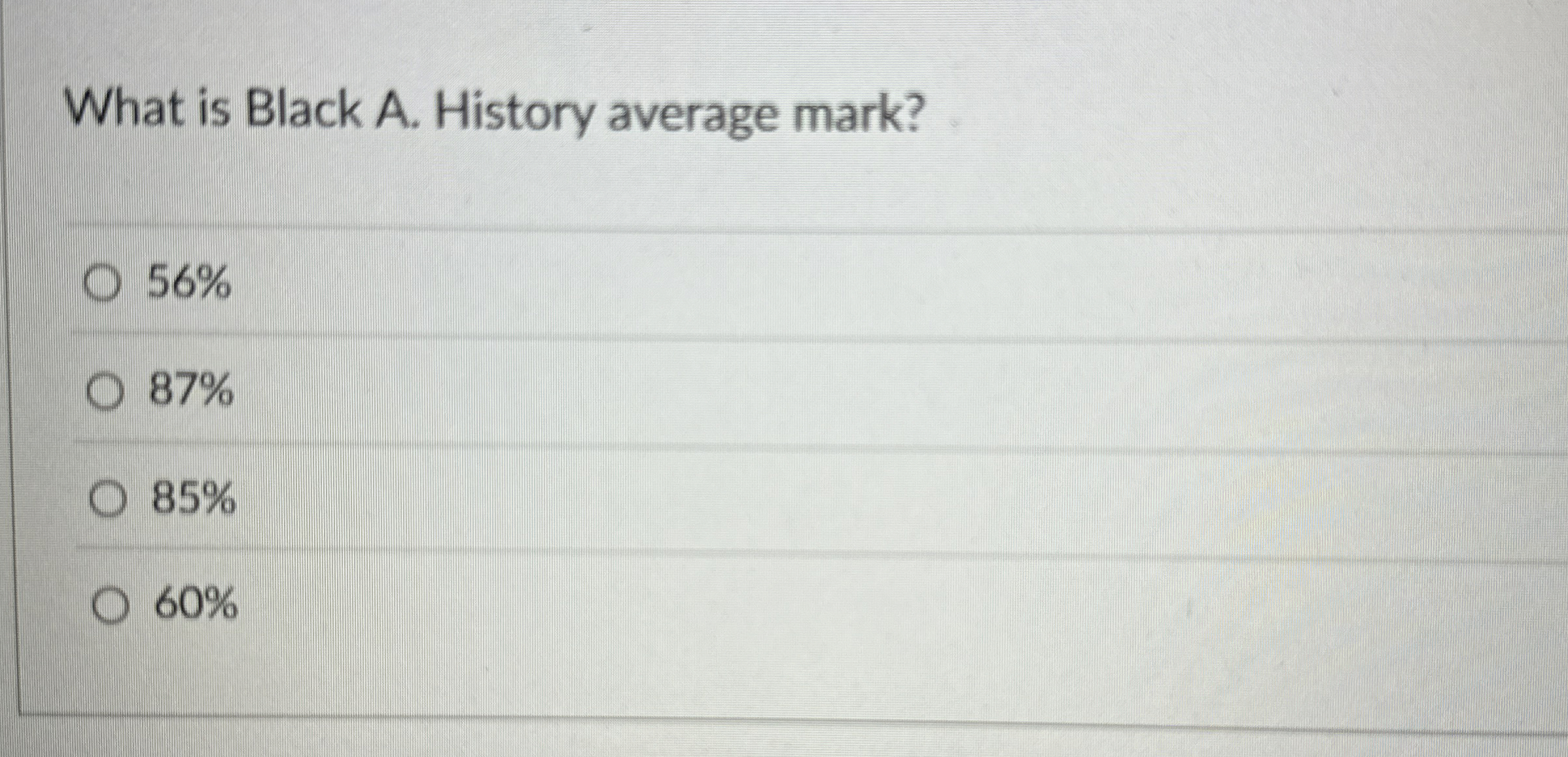 What is Black A . History average mark? 5 6 % 8 7