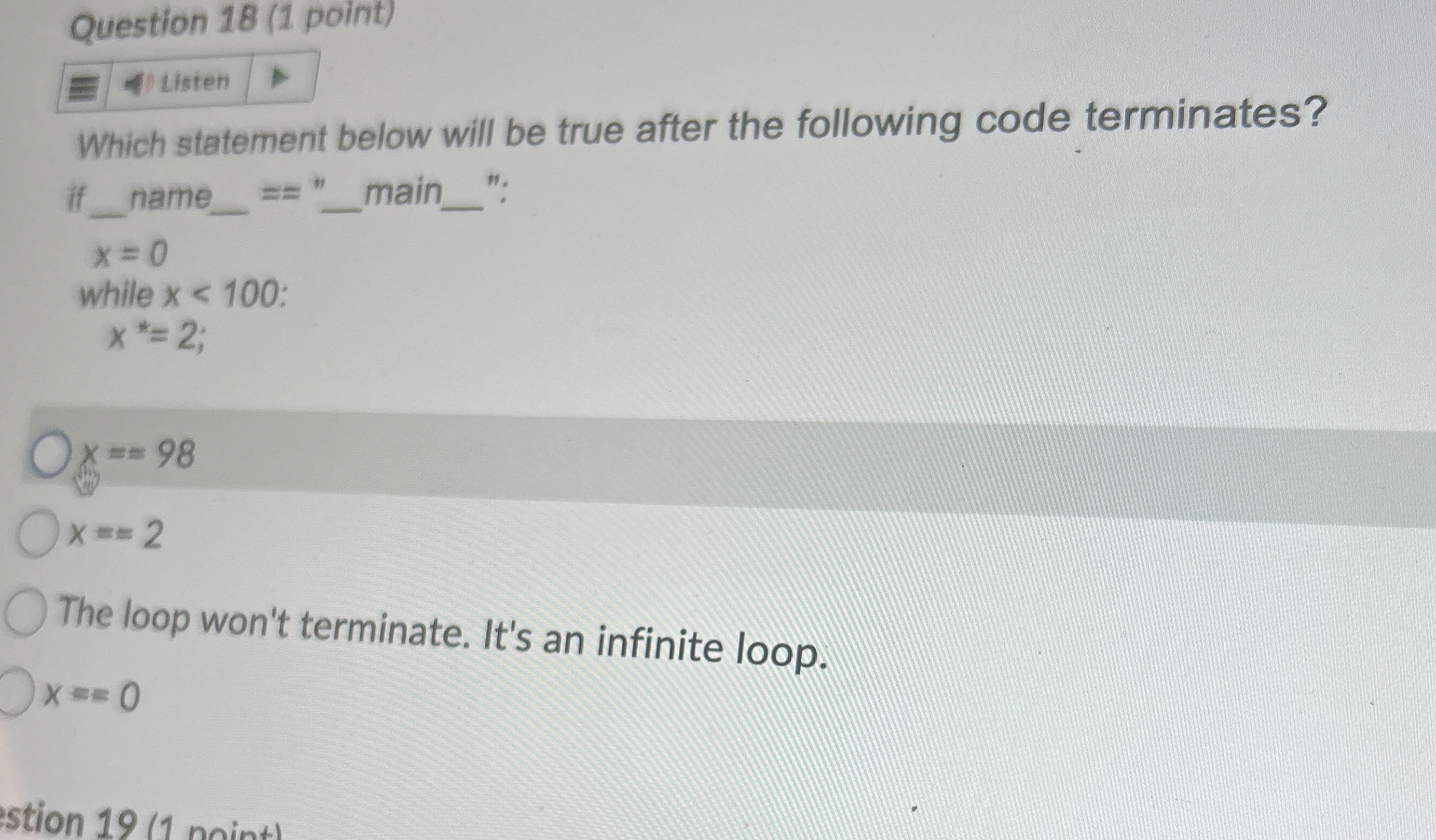 Question 1 8 ( 1 point ) Which statement below
