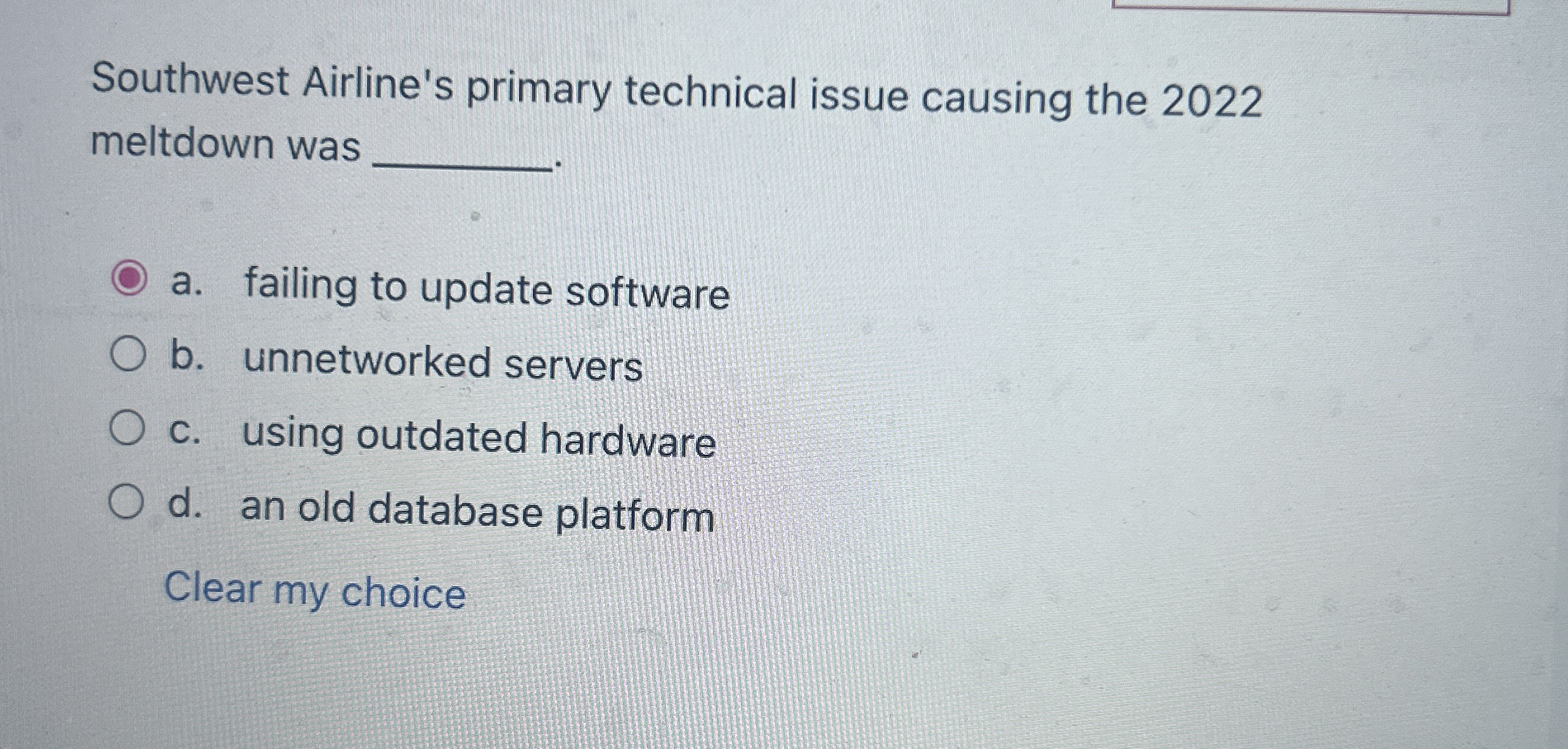 Southwest Airline's primary technical issue