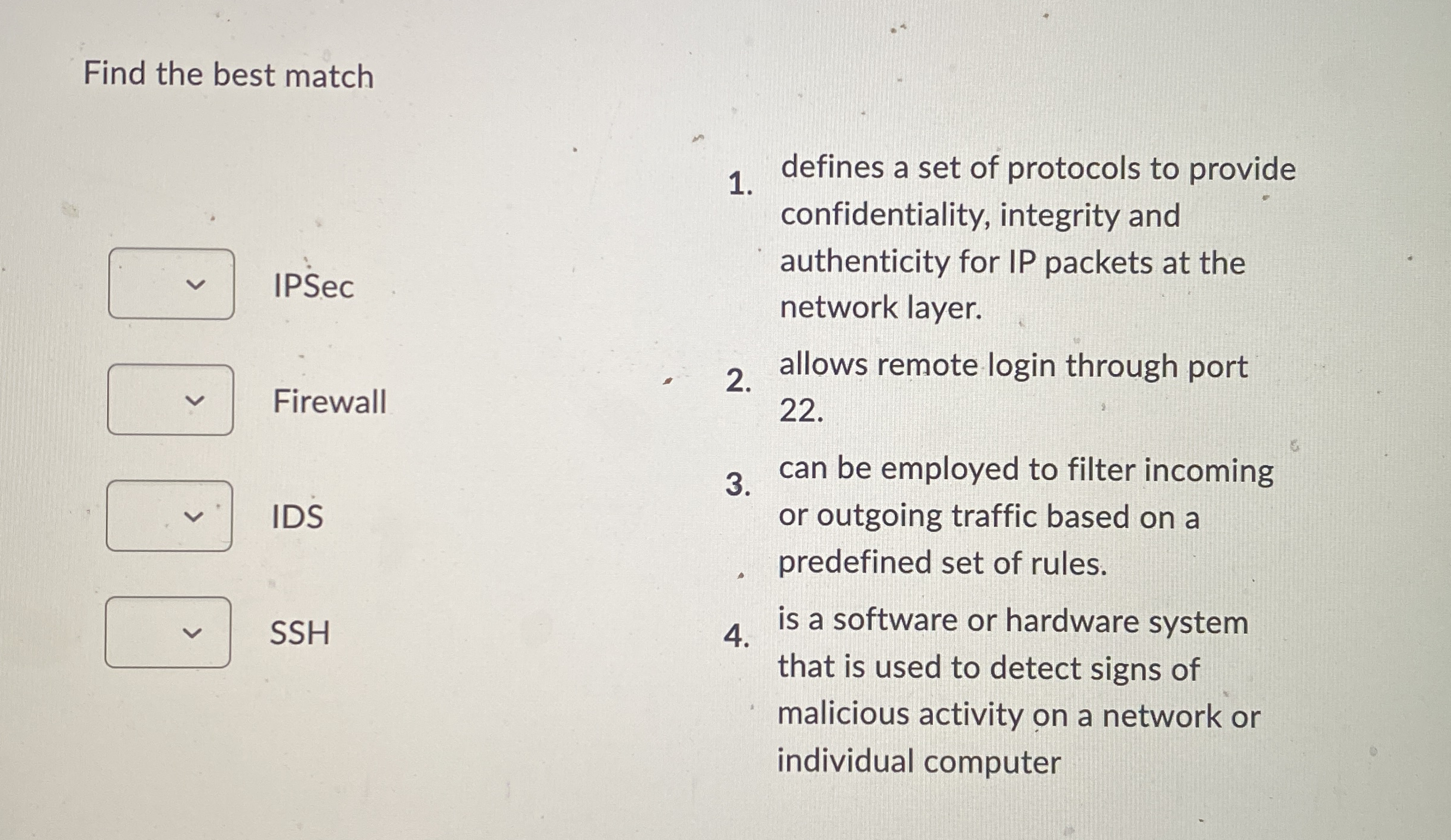 Find the best match IPSec Firewall IDS SSH