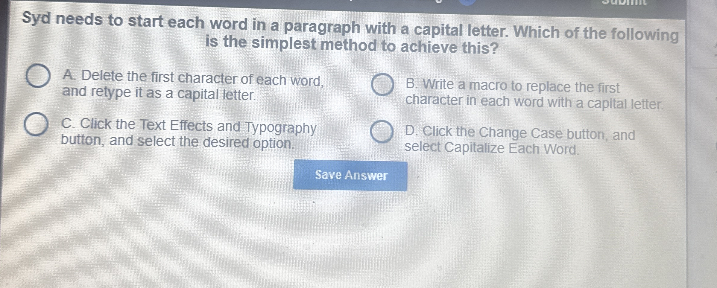 Syd needs to start each word in a paragraph with