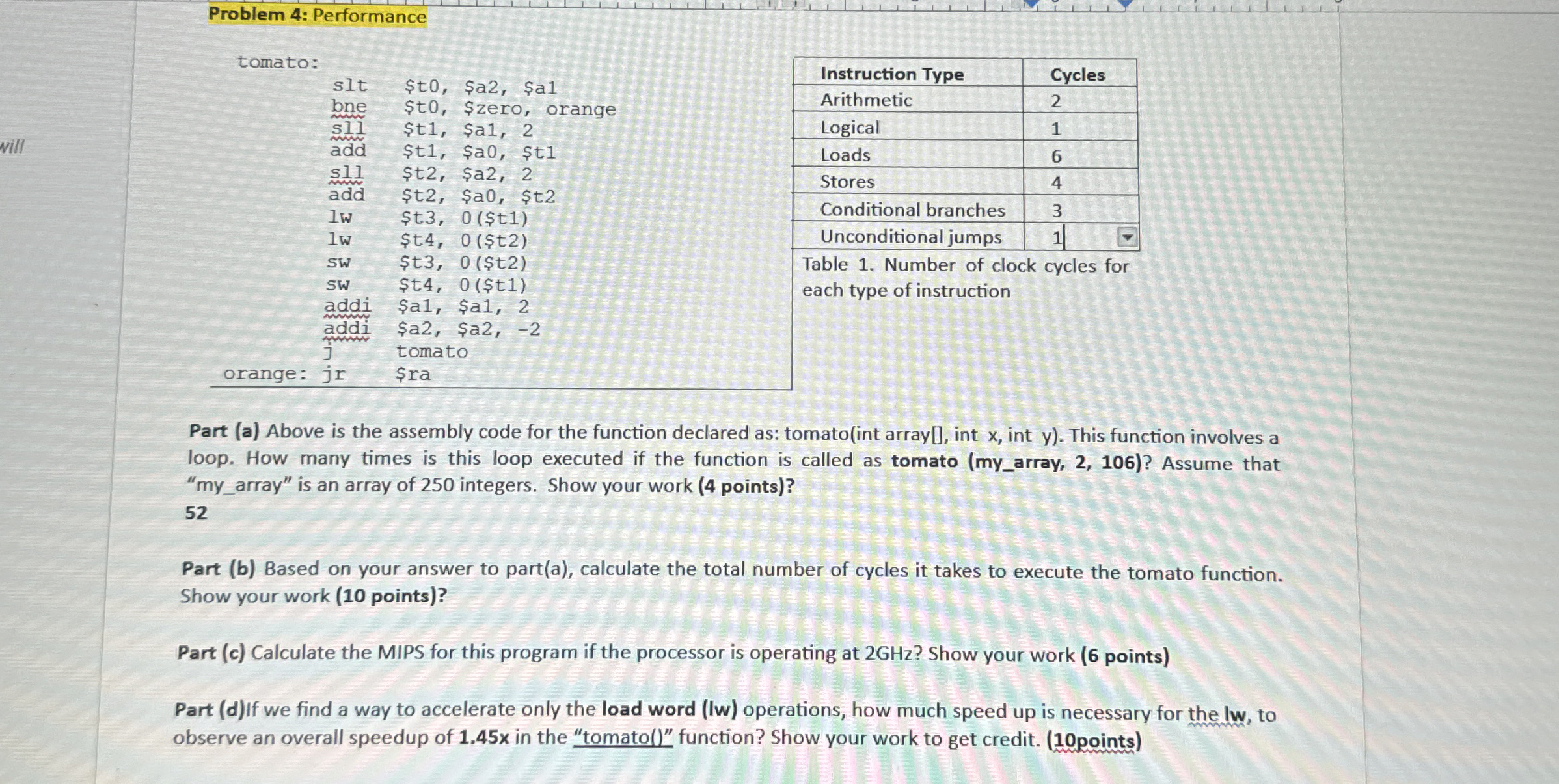 Problem 4 : Performance tomato: Part ( a ) Above