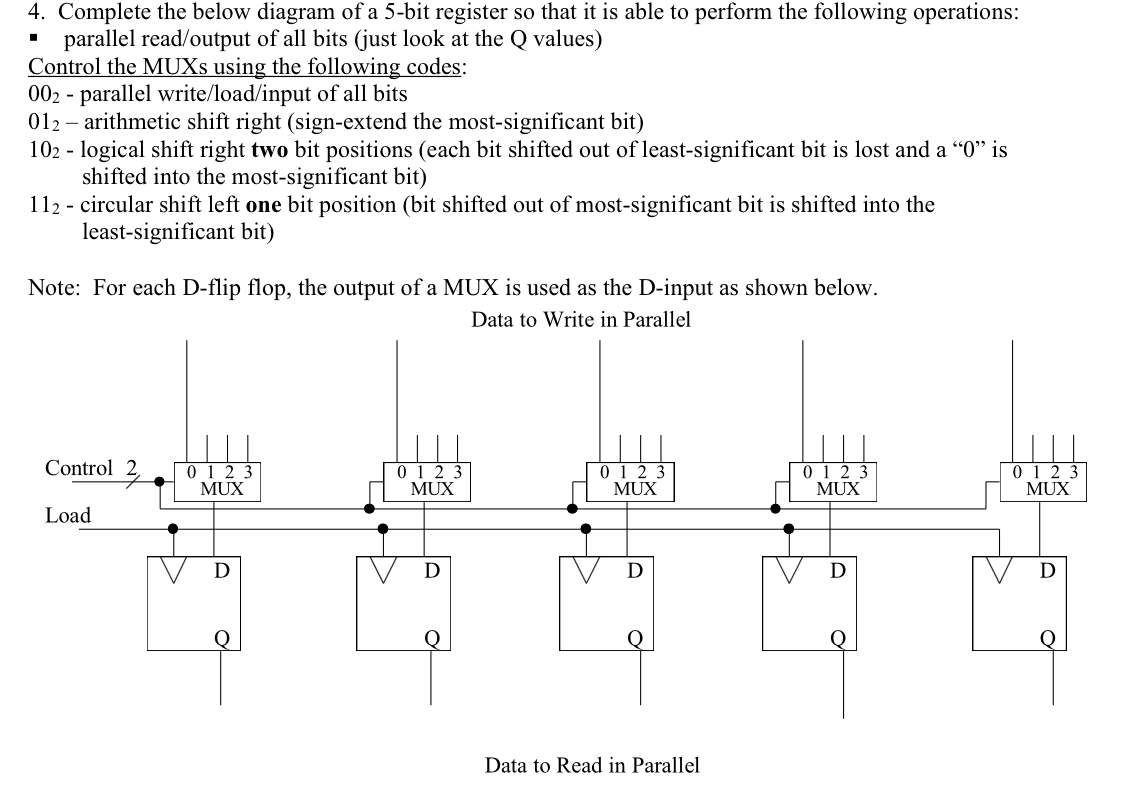 Complete the below diagram of a 5 - bit register