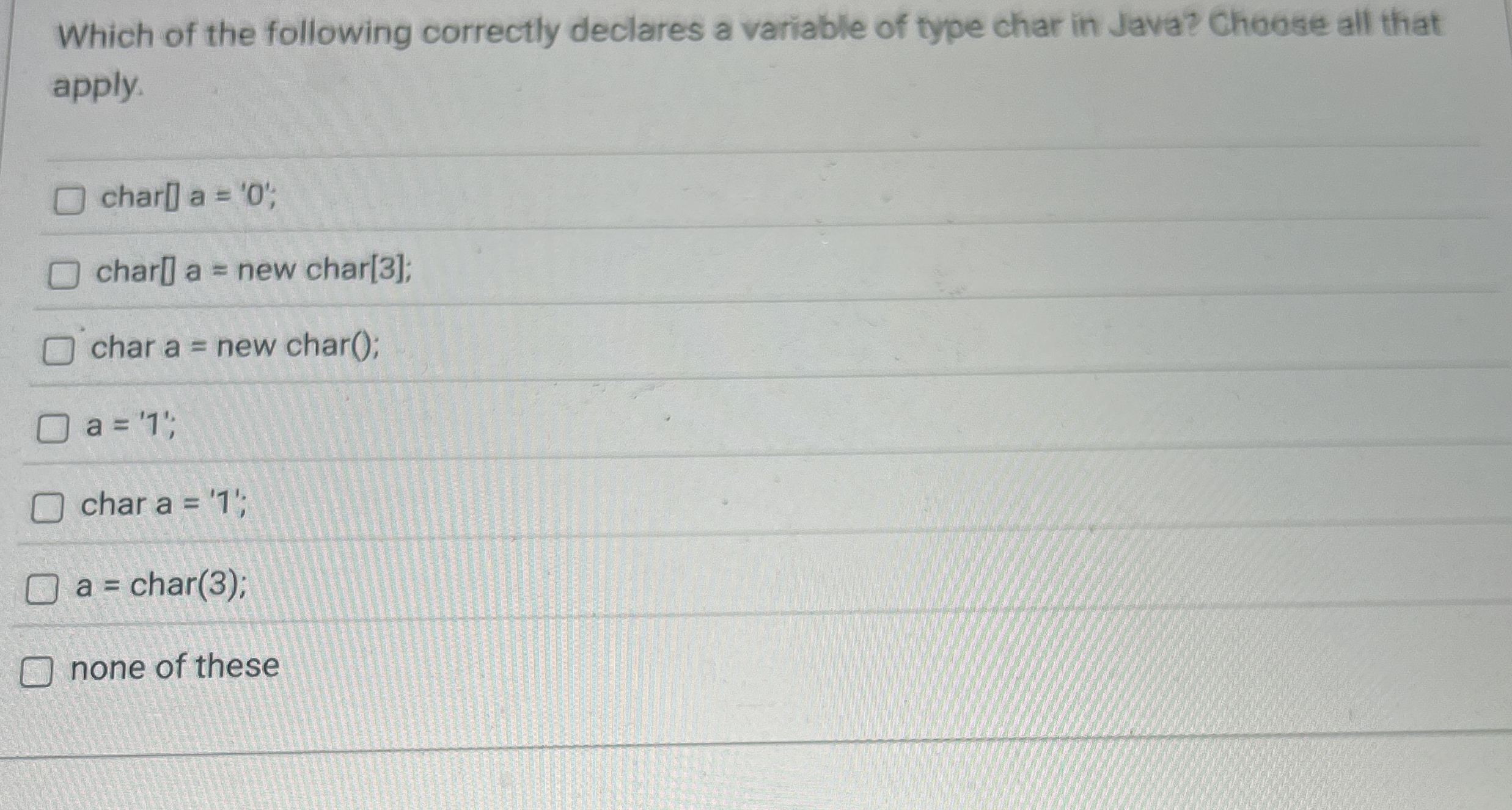 Which of the following correctly declares a