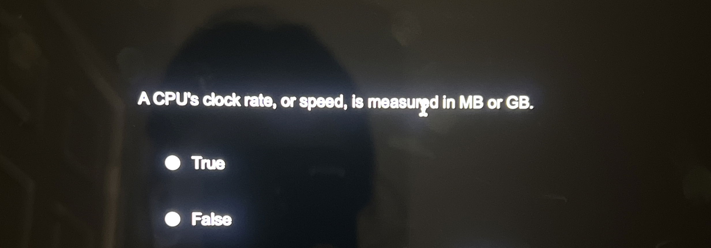 A CPU's clock rate, or speed, is measurd in MB or