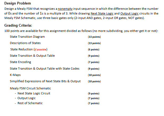 Design Problem Design a Mealy FSM that recognizes