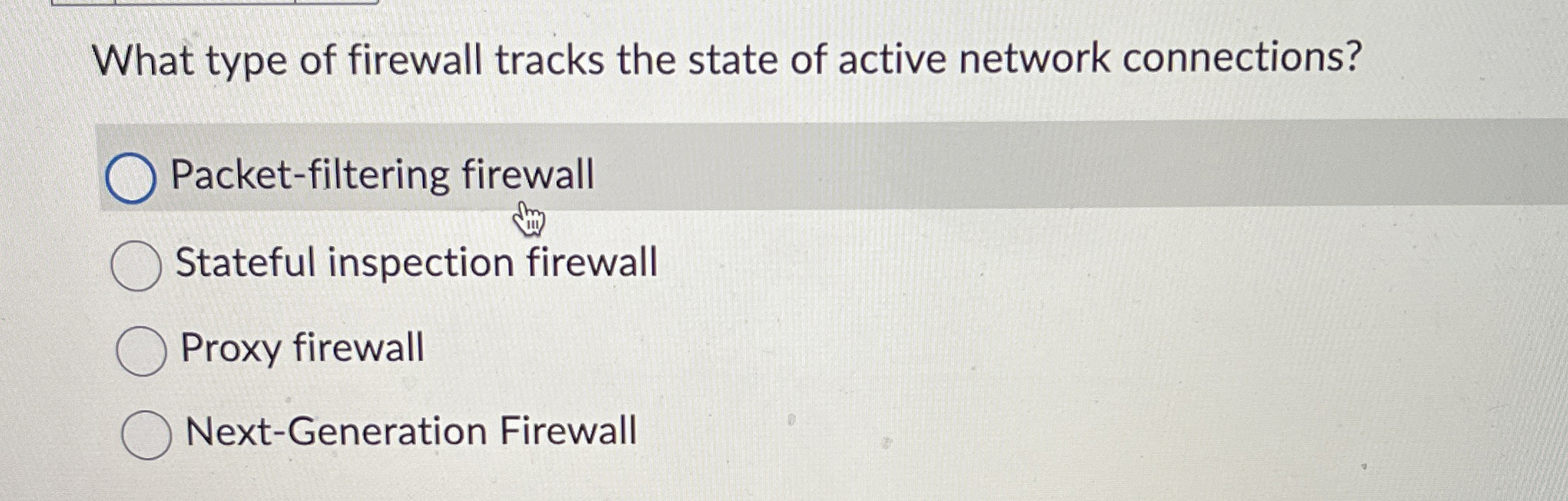 What type of firewall tracks the state of active