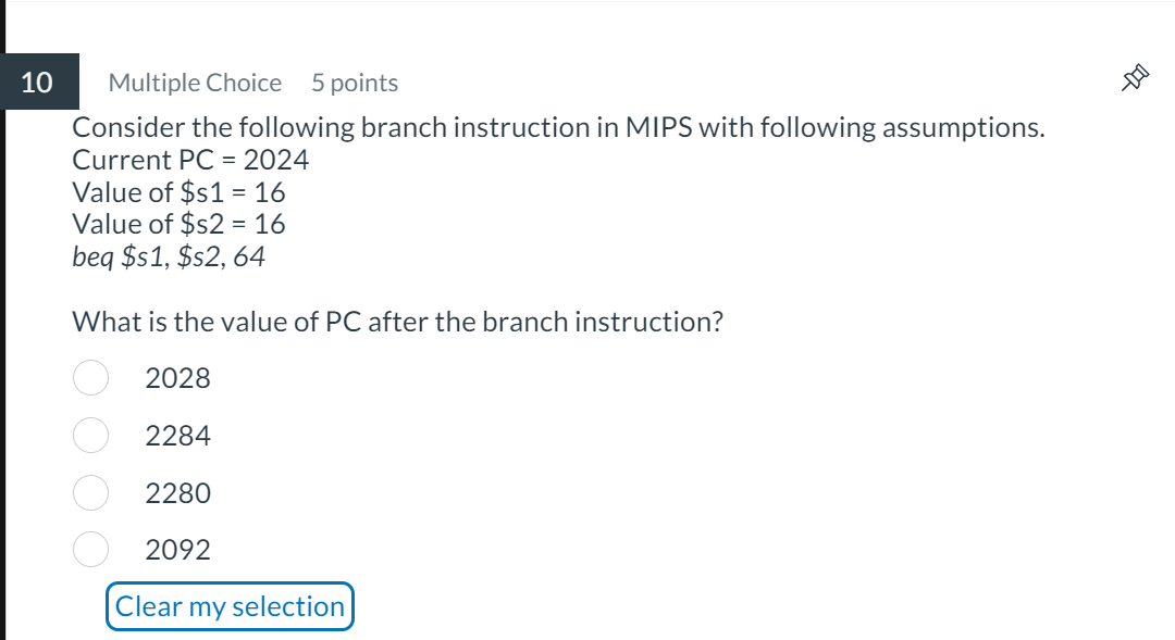 Consider the following branch instruction in MIPS