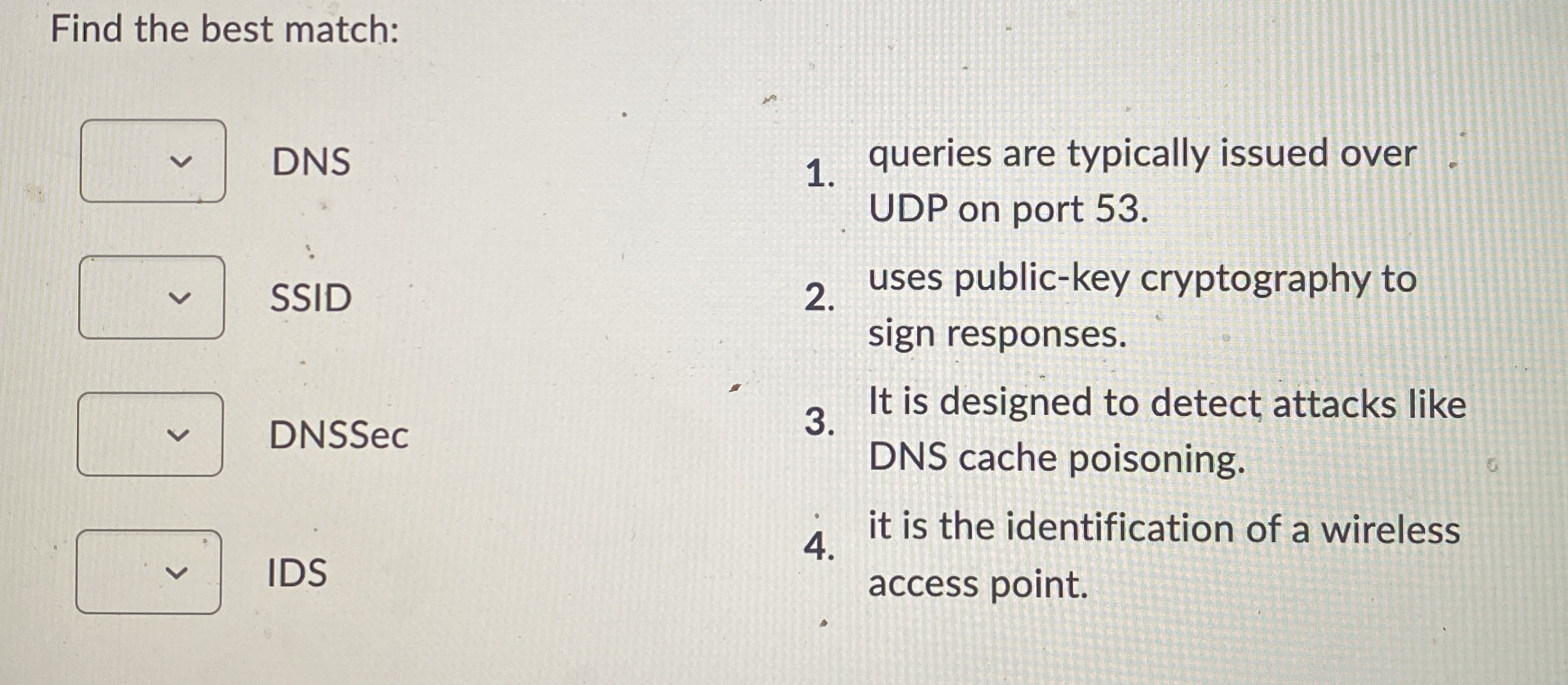 Find the best match: DNS SSID DNSSec IDS queries