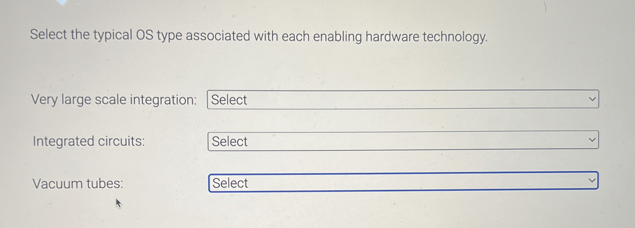 Select the typical OS type associated with each
