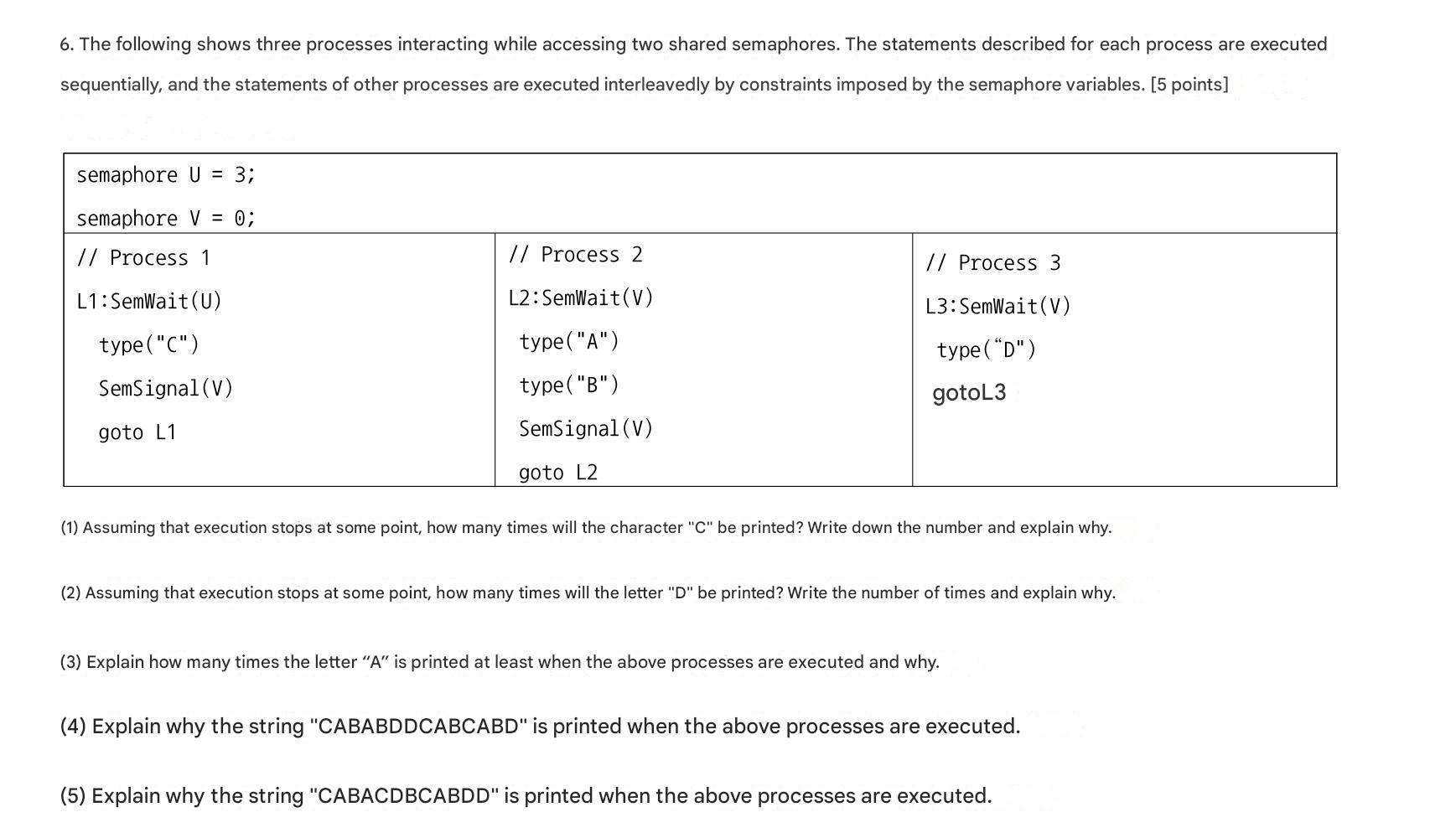 6 . The following shows three processes
