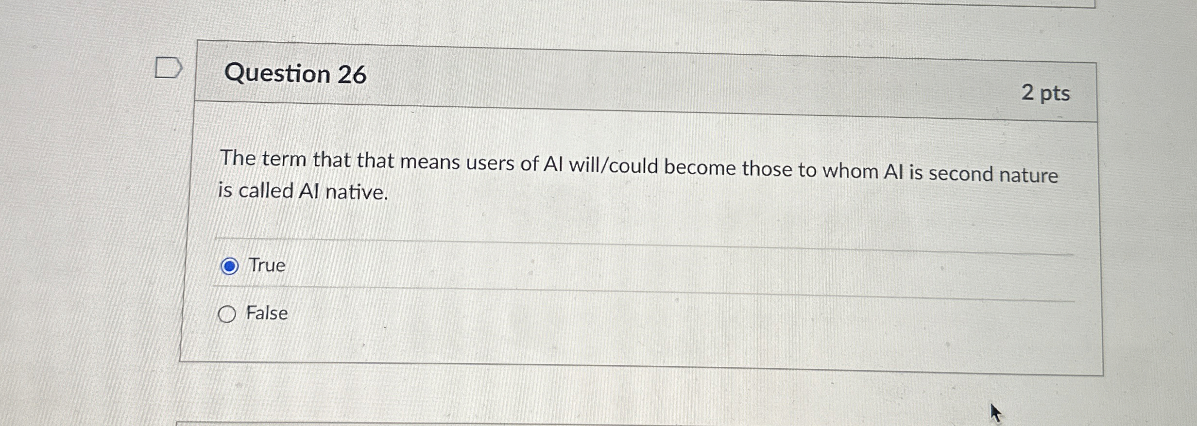 Question 2 6 The term that that means users of Al