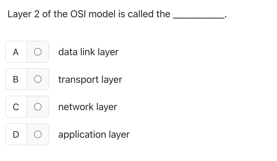 Layer 2 of the OSI model is called the A data