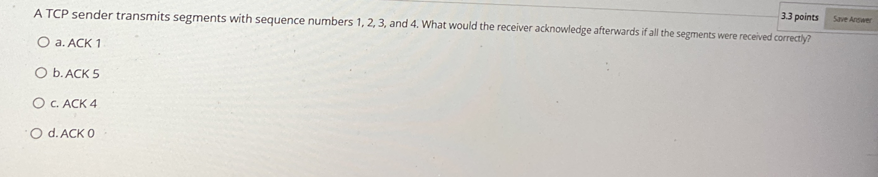 A TCP sender transmits segments with sequence