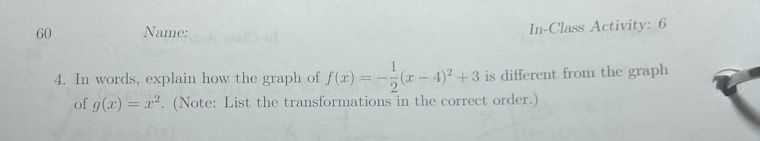 6 0 Name: In - Class Activity: 6 In words,