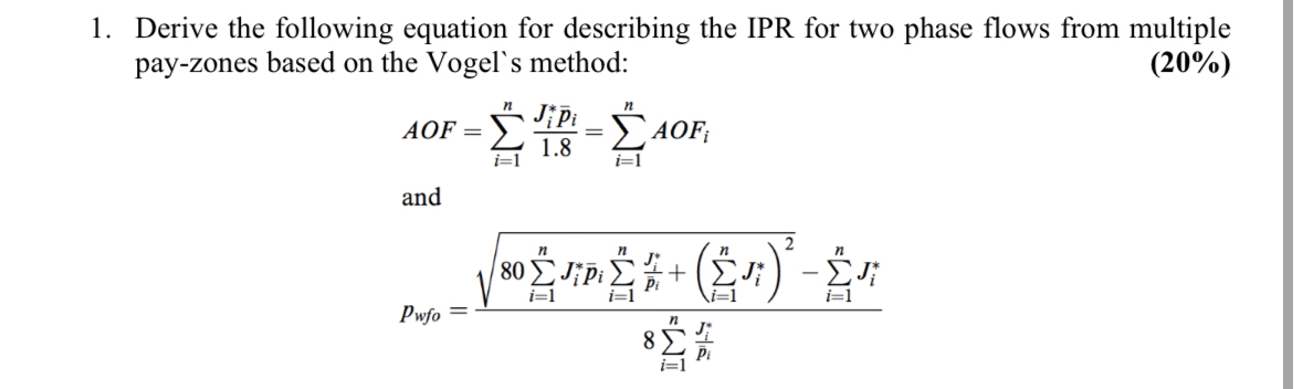 Derive the following equation for describing the