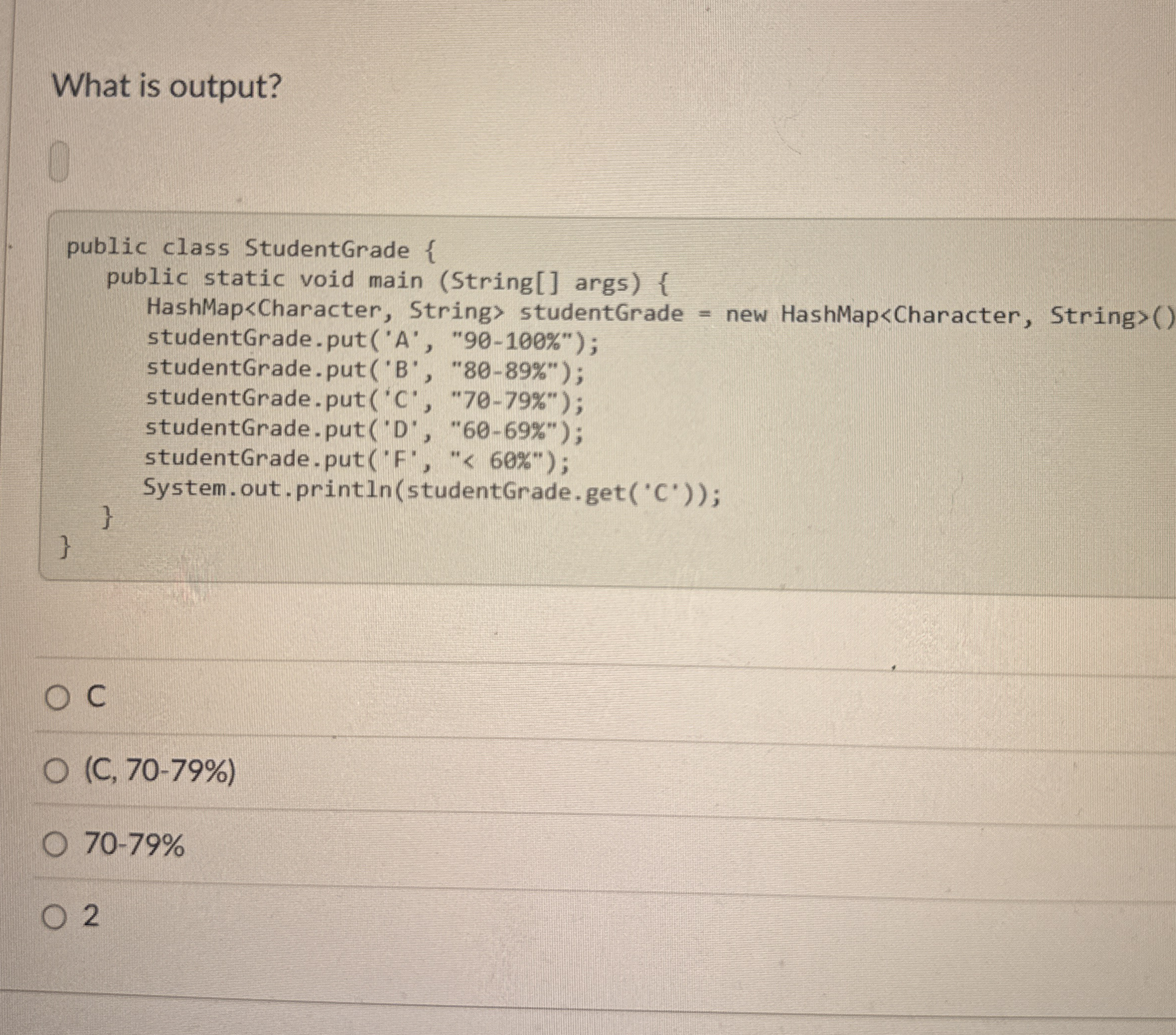 What is output?C ( C , 7 0 - 7 9 % ) 7 0 - 7 9 % 2