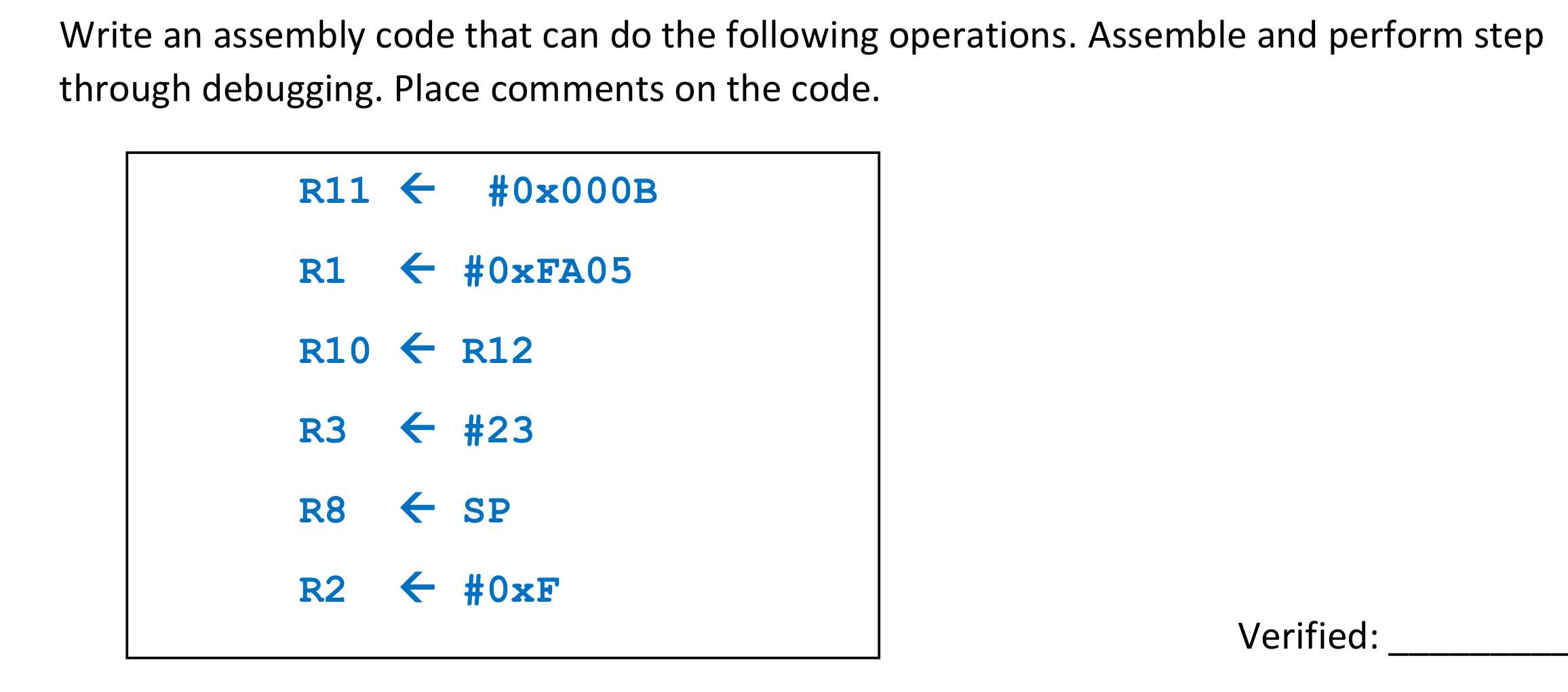 Write an assembly code that can do the following