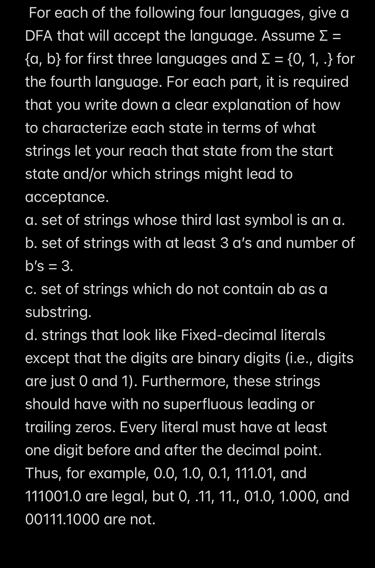 For each of the following four languages, give a