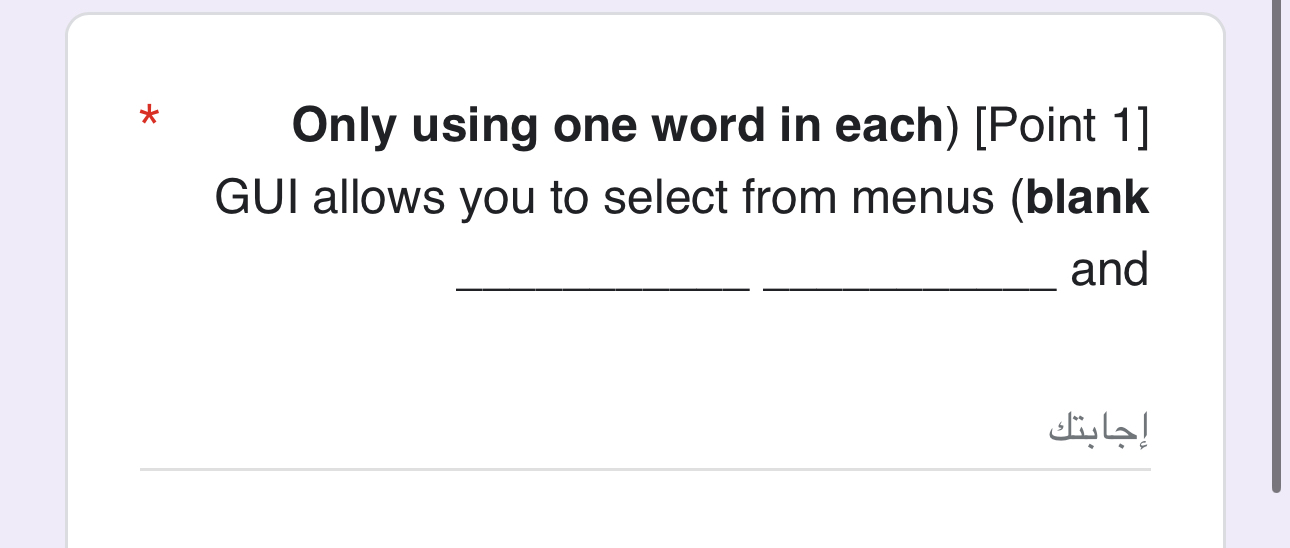 Only using one word in each ) [ Point 1 ] GUI