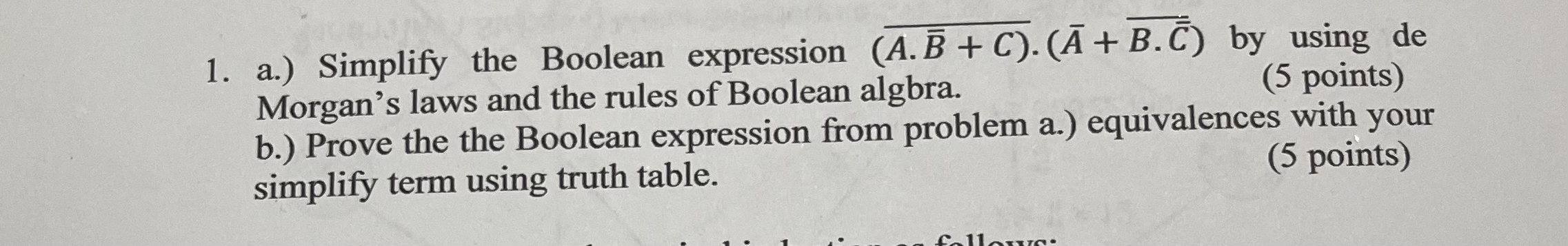 a . ) Simplify the Boolean expression ( ? b a r (