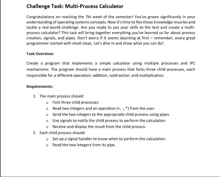 Challenge Task: Multi - Process Calculator