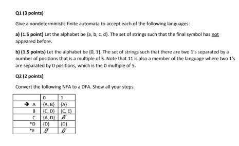 Q 1 Give a nondeterministic finite automata to