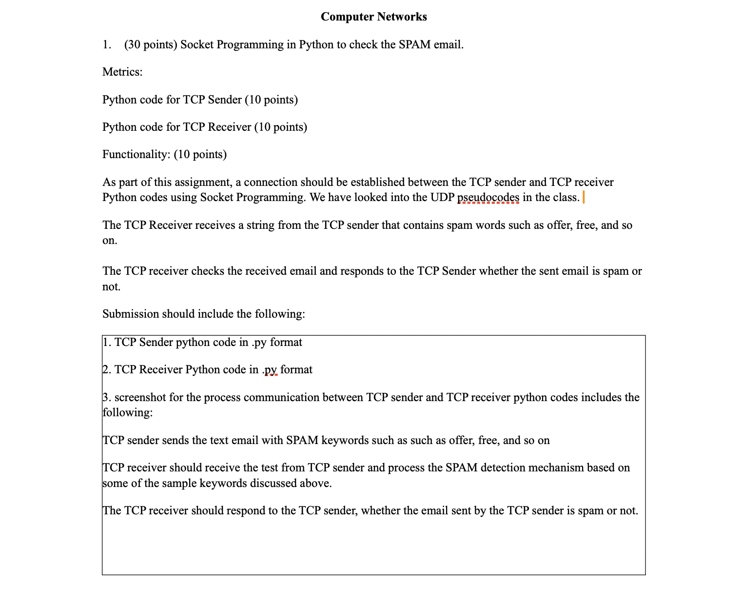 Computer Networks ( 3 0 points ) Socket