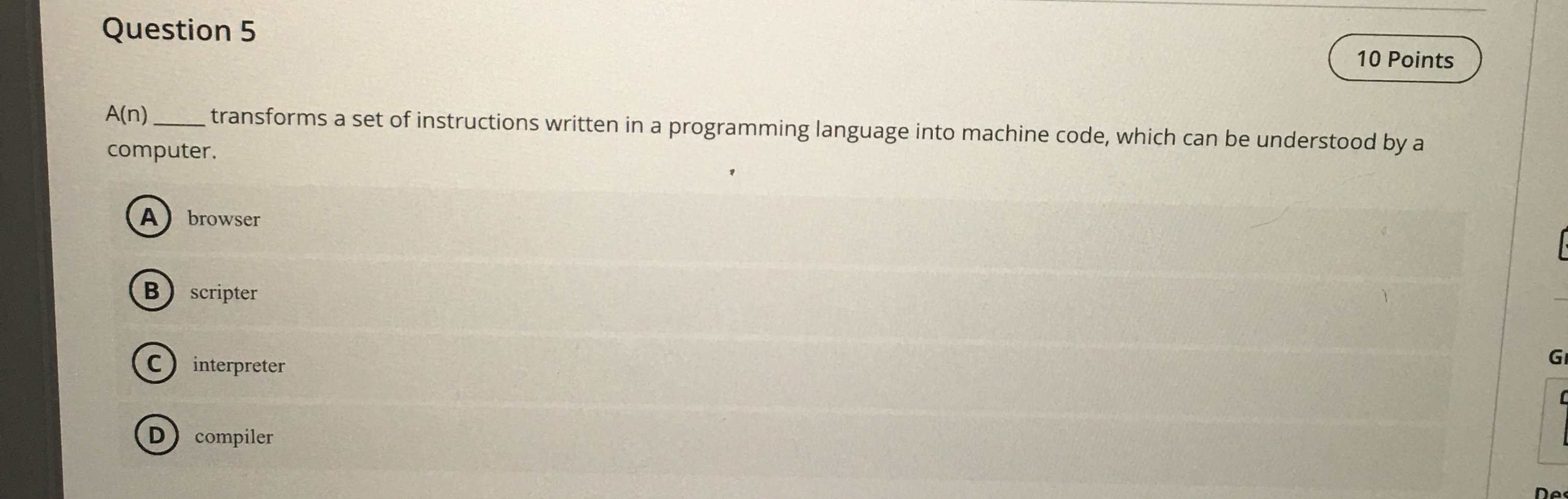 Question 5 A ( n ) transforms a set of