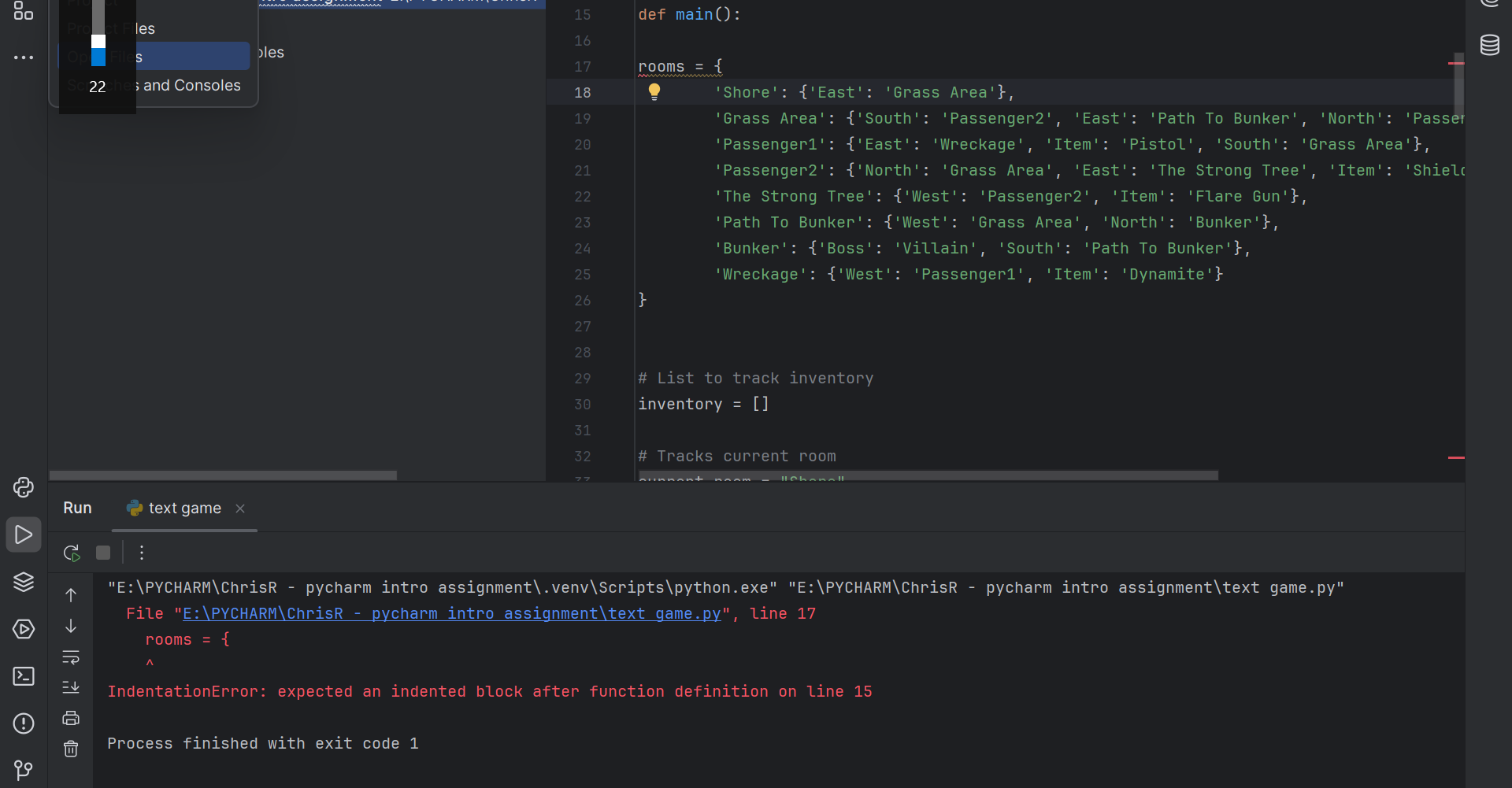 I need help inserting the "def main ( ) : "