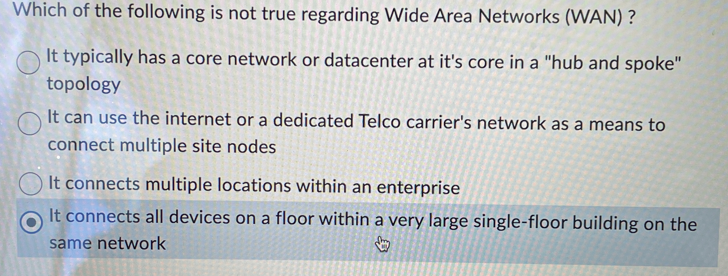 Which of the following is not true regarding Wide