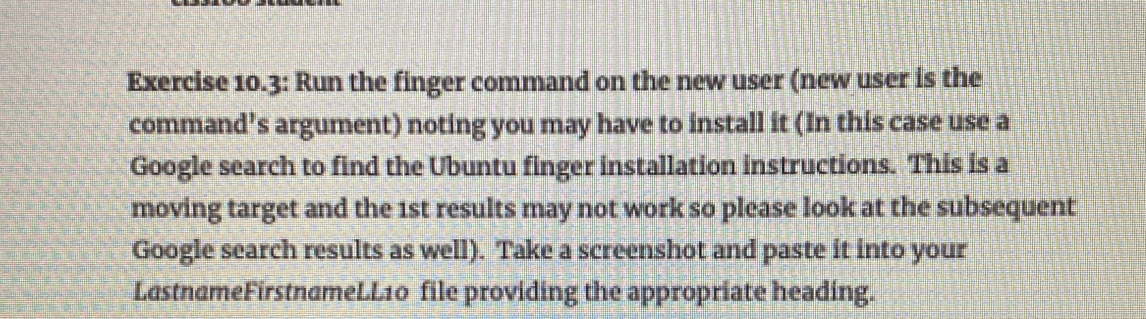 Exercise 1 0 . 3 : Run the finger command on the