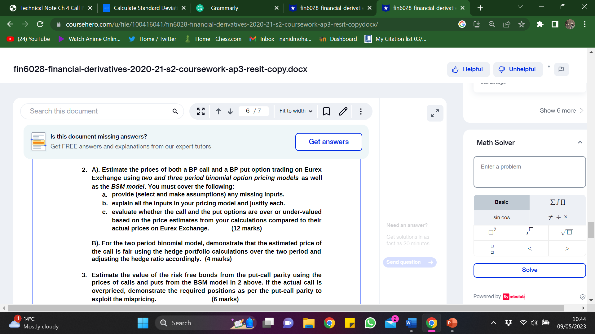 Technical Note Ch 4 Call P X Calculate Standard