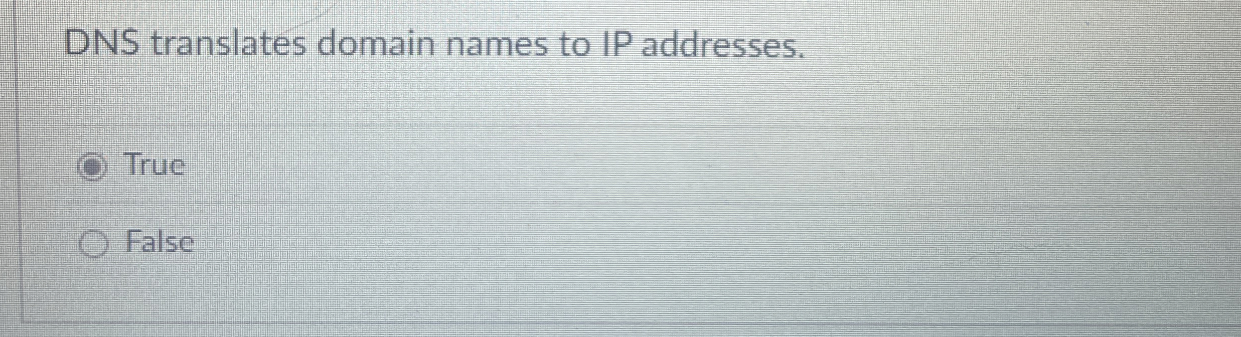 DNS translates domain names to IP addresses. True