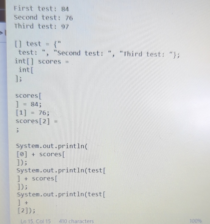 First test: 8 4 second test: 7 6 Third test: 9 7