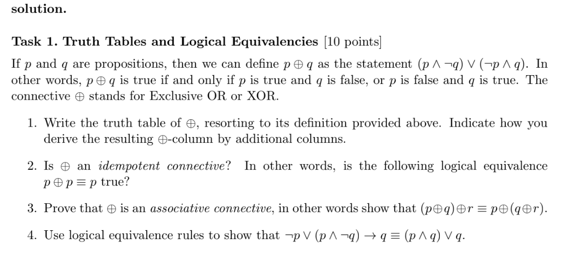 solution. Task 1 . Truth Tables and Logical
