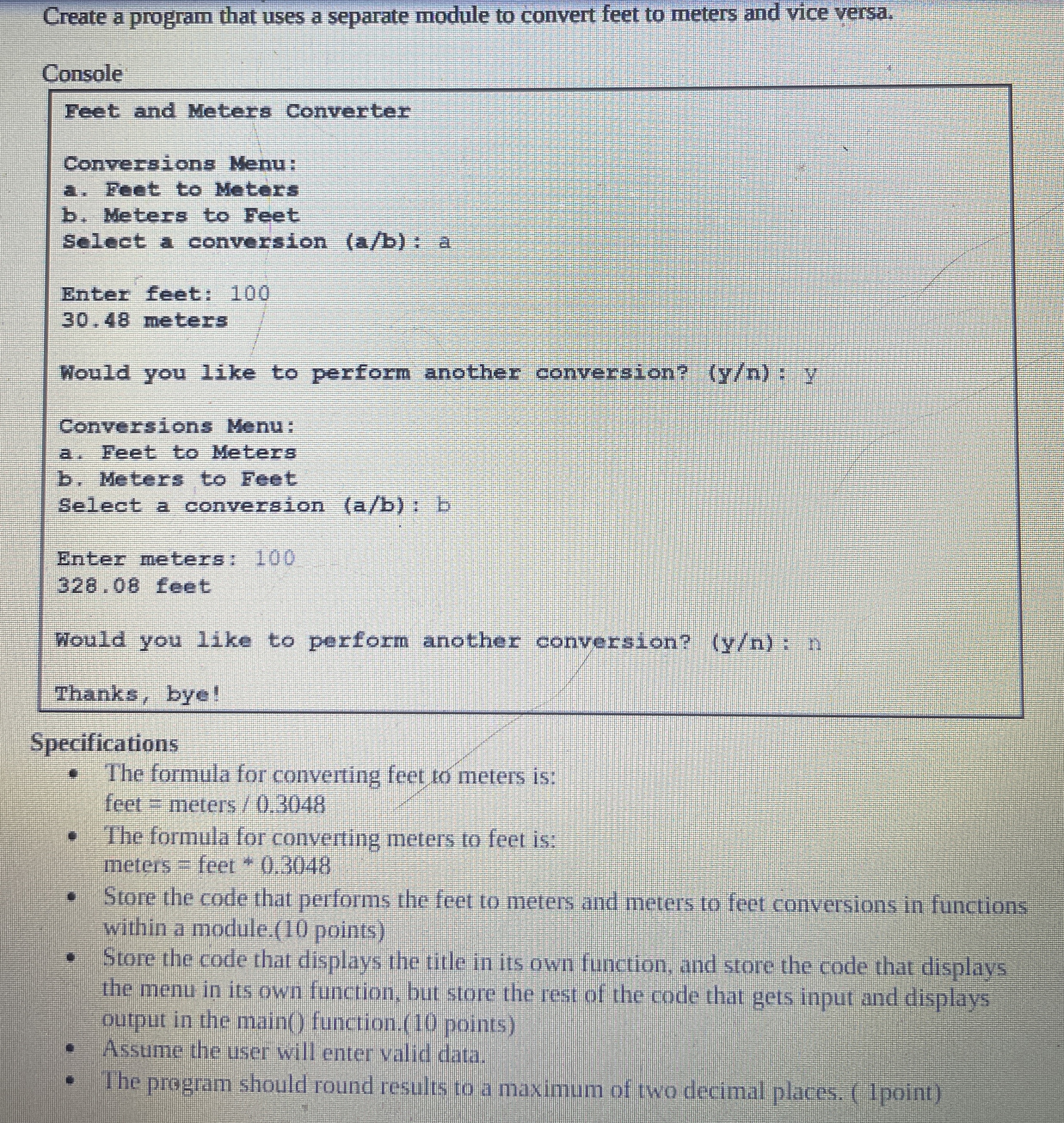 Create a program that used a seperate module to