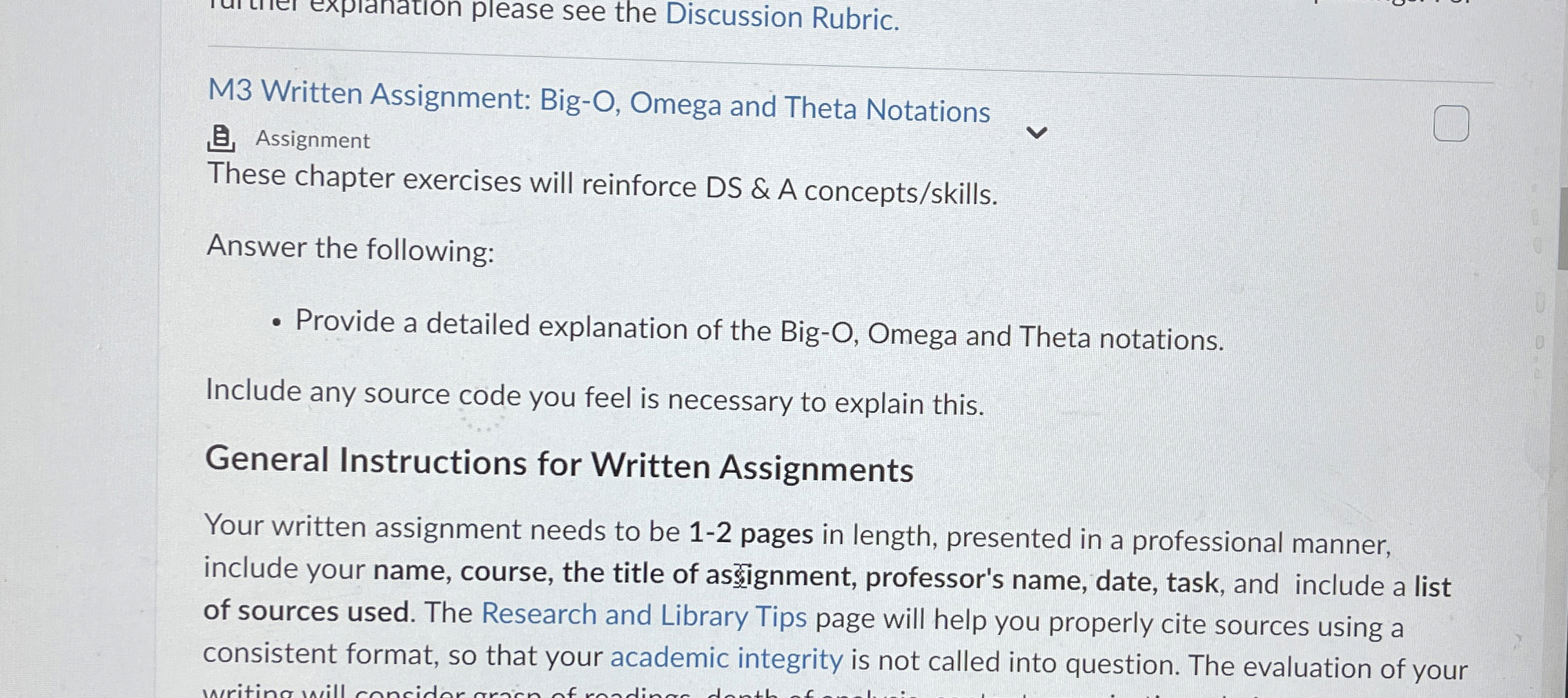 M 3 Written Assignment: Big - O , Omega and Theta