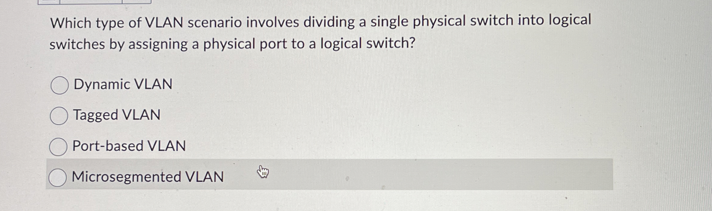 Which type of VLAN scenario involves dividing a