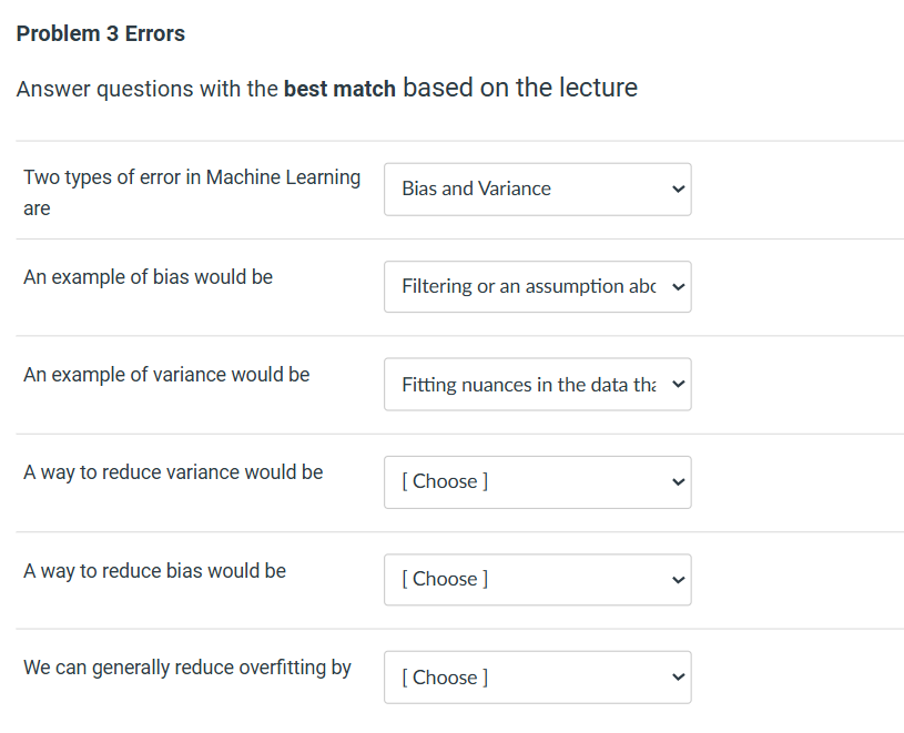 f ( w ) Problem 3 Errors Answer questions with