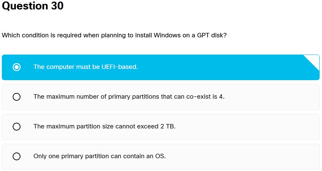 Question 3 0 Which condition is required when